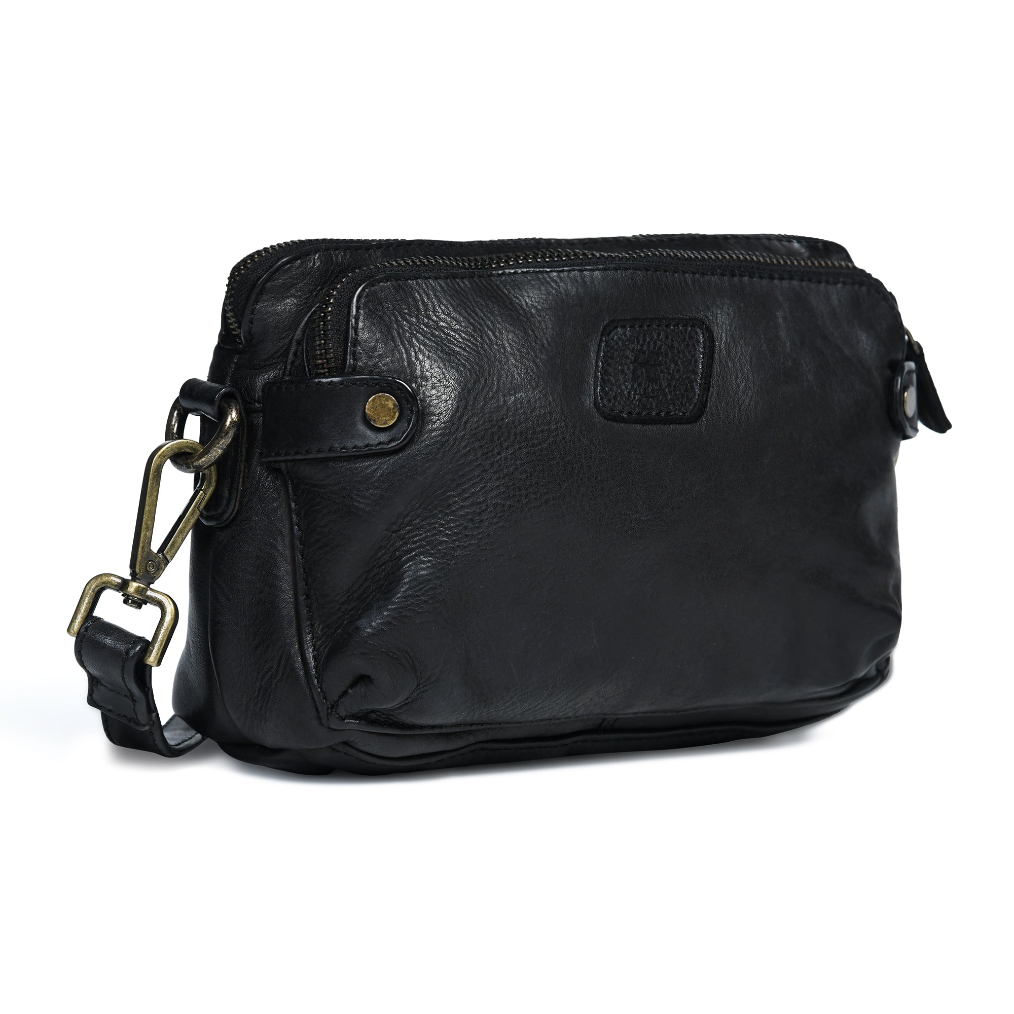 Classic Cognac Leather Women's Handbag - Black Colour
